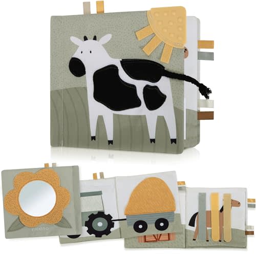 Soft Baby Book with Touch and Feel Pages - Cute Sensory Book for Babies 0-6, 6-12 & 12-18 Months with Mirror & Crinkle Paper - The Perfect Christmas Toy for Baby Showers Or as a Newborn/Infant Gift