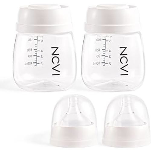 NCVI Baby Bottles, Milk Bottles Set Compatible with NCVI Electric Pump 8102/8100/8122/8116/8128/8129, Includes Nipples and Lids, Breastmilk Collection, Storage and Feeding, 6oz/180ml, 2 Pack