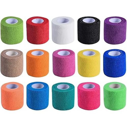 15 Pack 2 Inch x 5 Yards Self Adhesive Bandage Breathable Cohesive Bandage Wrap Rolls Elastic Self-Adherent Tape for Stretch Athletic, Sports, Wrist, Ankle