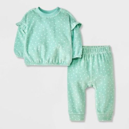 Baby Girls' Velour Top & Bottom Set - Cat & Jack™ Mint 12m