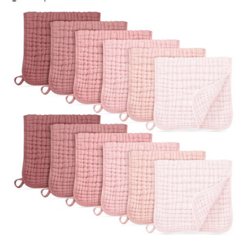 Muslin Burp Cloths for Baby 100% Cotton Burping Cloths for Boys Girls Large 20''X10'' Extra Soft and Absorbent 12 Pack - Gradient Pink