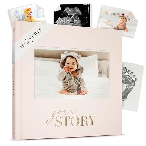 Baby Memory Book – Cream Fabric Baby Journal for Boys or Girls | Keepsake Scrapbook & Photo Album from Birth to Age 5 | Newborn Gift for Baby Shower or New Parents