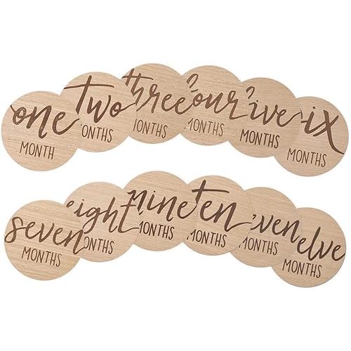 Kate & Milo Baby Monthly Milestone Marker Discs - Classic Cursive Script Wooden Discs with Reversible Photo Props for Baby Announcement and Milestones, Gender-Neutral Gift for Newborn Boy and Girl