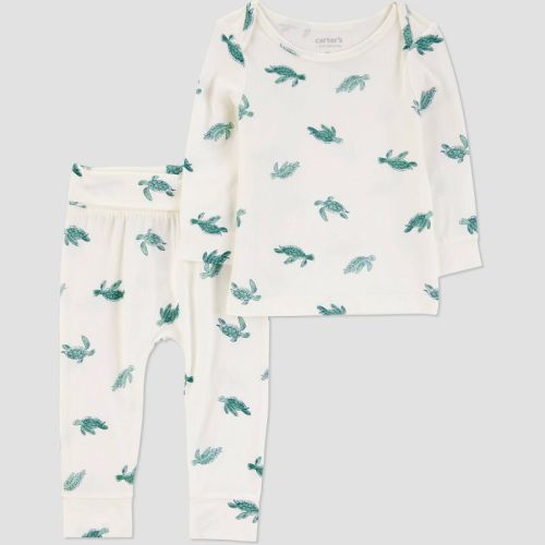 Carter's Just One You® Baby Boys' 2pc Comfy Turtles Top & Bottom Set - Ivory/Green 6M: Heavyweight Jersey Pajama, Elastic Waistband