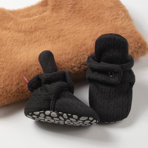 Sawimlgy Newborn Infant Baby Girl Boy Cotton Booties Stay On Sock Slippers Soft Bedroom Shoes Non-Skid Ankle Boots With Grippers Toddler Crib Warm Shoe First Walker Birthday Shower