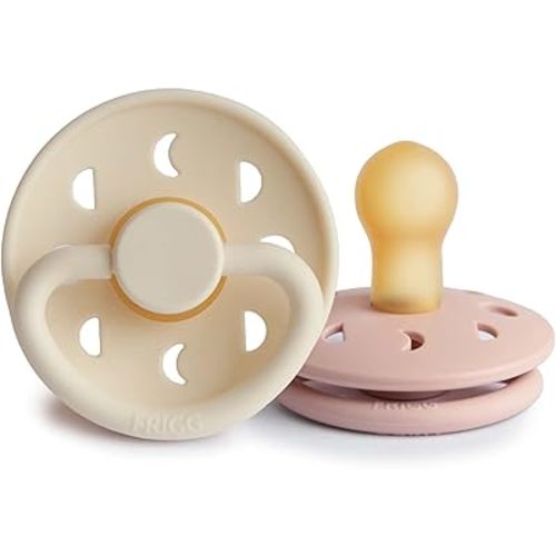FRIGG Moon Natural Rubber Baby Pacifier | Made in Denmark | BPA-Free (Blush/Cream, 0-6 Months) 2-Pack