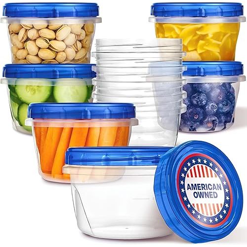 Stock Your Home 16oz Plastic Containers with Twist Top Lids (10 Pack), 2 Cup Freezer Containers with Lids for Leftover Food, Airtight Reusable Soup Containers, Microwave and Dishwasher Safe