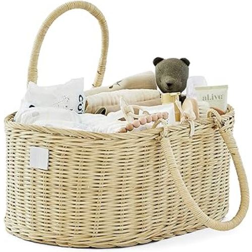 Baby Diaper Caddy Organizer - Handmade Rattan - Luxury Diaper Caddy Basket - Cute Diaper Caddy for Baby Girl & Diaper Caddy for Baby Boy - Nursery Basket