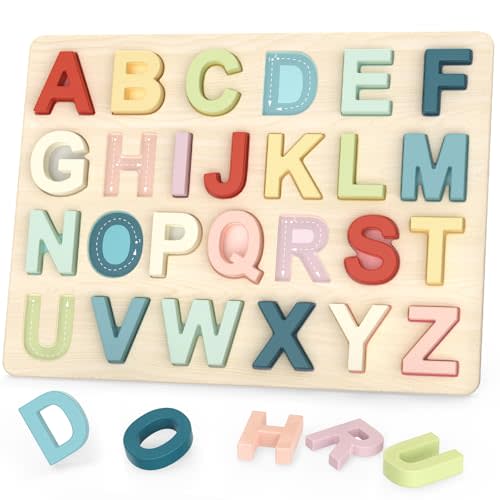Alphabet Puzzles, ABC Preschool Learning Toys, Wooden Toys for Toddlers, Alphabet Shape Puzzles for Kids, Gift for Girls Boys