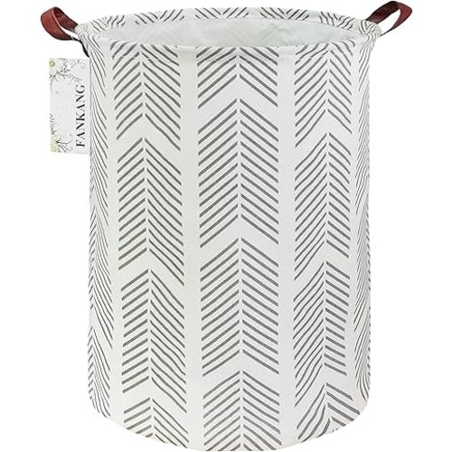 FANKANG Storage Basket, Nursery Hamper Canvas Laundry Basket Foldable with Waterproof PE Coating Large Storage Baskets for Kids Boys and Girls, Office, Bedroom, Clothes,Toys(Grey arrowhead)