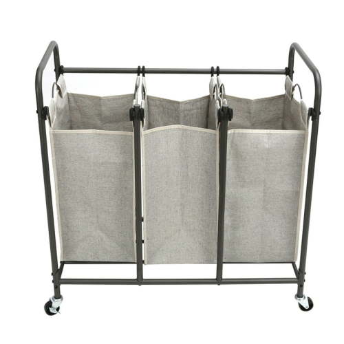 Better Homes & Gardens 3 Bag Laundry Sorter, Metal Rolling Cart with Grey Fabric Bins, Adult