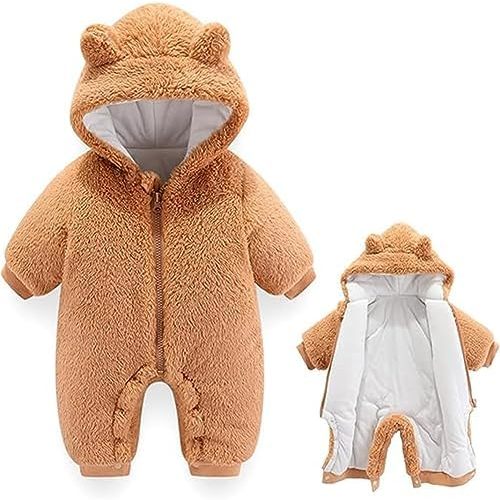 Baby Bear Onepiece Outfit Suit Newborn Fleece Jumpsuit Romper Hooded Warm Winter Snowsuit Clothes Boy Girl 0-12 months