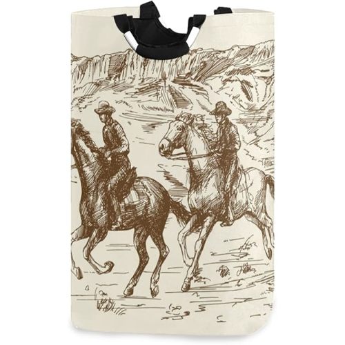 Laundry Hamper with Handle Western Desert Cowboy Laundry Baskets Foldable Dirty Clothes Basket Large Storage Laundry Organizer