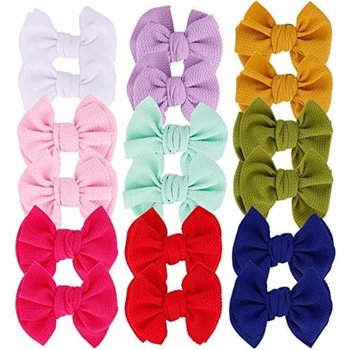 inSowni 18 Pack/9 Pairs Solid Big Bow Ponytail Pigtail Alligator Hair Clips Barrettes Hair Accessories for Baby Girls Toddlers Teens Kids