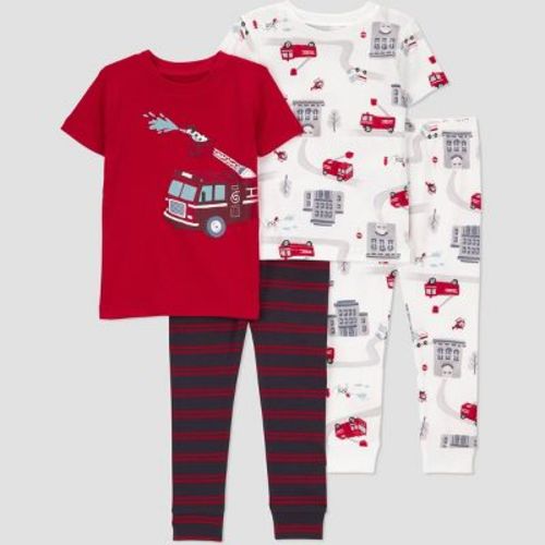 Carter's Just One You® Toddler Boys' 4pc Cotton Short Sleeve Fire Truck Pajama Set - Red/White/Black 12M