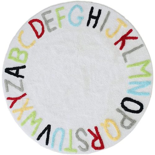 blue page Round ABC Kids Carpet Children Educational Learn Fun Rug, Hand Woven Alphabet Baby Crawling Mat, Activity Centerpiece Play Mat - Ideal Gift for Boys Girls Bedroom Play/Game Room, Colorful