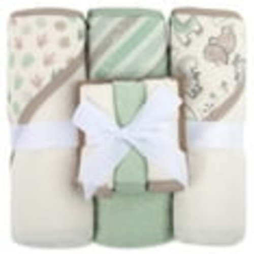 Baby Essentials Dinosaurs & Stripes Polyester Hooded Towels, Multicolor, 6 Count