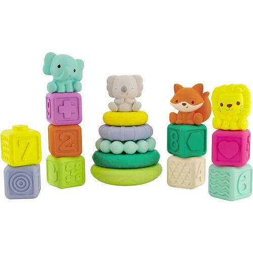 Infantino Stackables Activity Playset - Stacking Blocks, Rings and Pals for Babies and Toddlers, Multicolor, 18-Piece Interchangeable Set