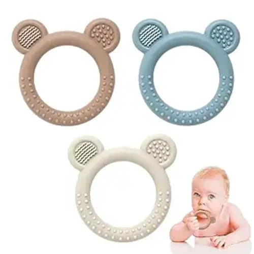 Eascrozn Teething Toys for Babies 0-6 Months, 3 Pack Silicone Baby Toys 6 to 12 Months, BPA Free Soft Textured Teething Relief Soothing Sore Gums Baby Essentials