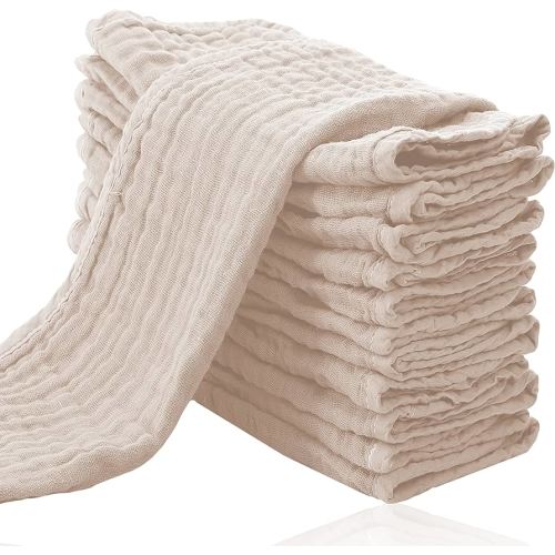 Cute Castle 12 Pack Muslin Burp Cloths for Baby - Ultra-Soft 100% Cotton Baby Washcloths - Large 20'' by 10'' Super Absorbent Milk Spit Up Rags - Burpy Cloths for Unisex, Boy, Girl - Brown