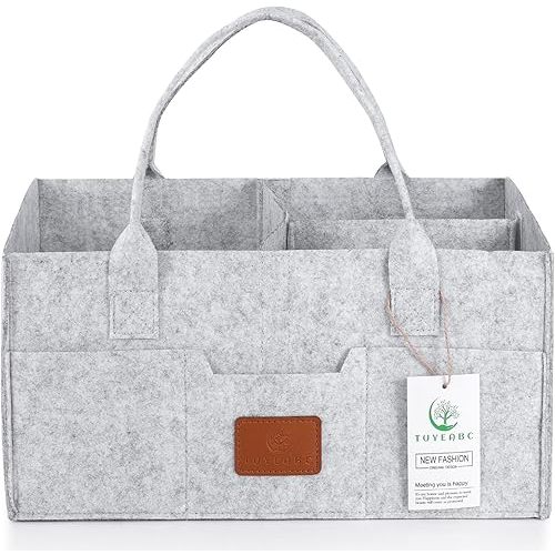 Baby Diaper Caddy - Enlarge Nursery Storage Bin and Car Organizer for Diapers and Wipes - Storage Basket for Newborn Essentials, Gift for Baby Shower and Registry Must(Gray)