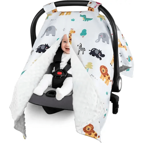 Metplus 2 in 1 Baby Car Seat Cover, Car Seat Canopy for Babies, Mom Multiuse Nursing Cover, Minky Baby Carrier Covers, Newborn Boy Girl, Peekaboo Opening