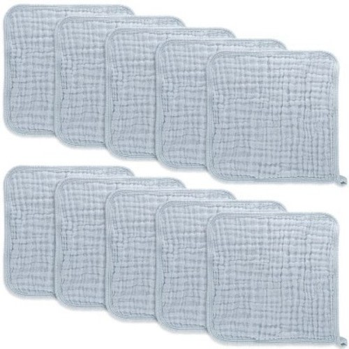 Baby Washcloths Muslin Cotton, Large 10”x10” by Comfy Cubs, Color: Slate grey