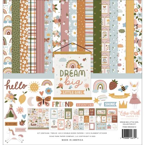 Echo Park Dream Big Little Girl Collection Kit with 12 x 12 Double sided papers and Sticker Sheet