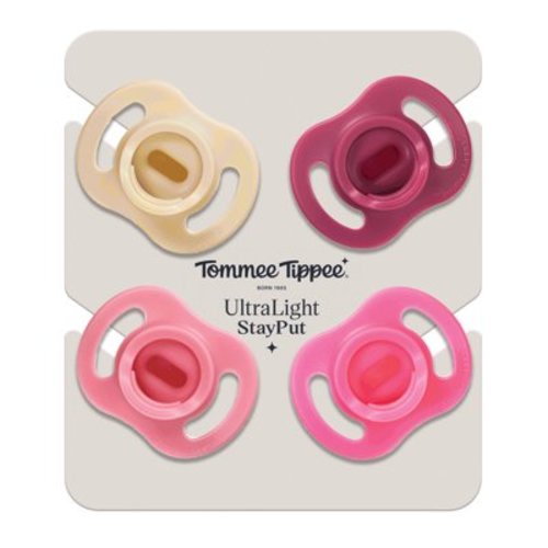 Tommee Tippee Ultra-light Stayput Pacifier, 6-18 Months, 4 Count, One-Piece Silicone Design