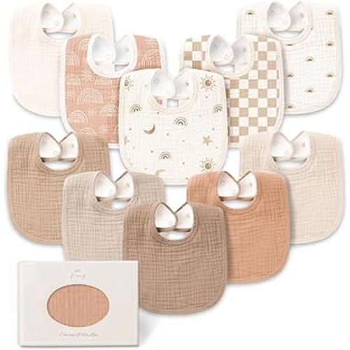 Konssy 10-Pack Muslin Baby Bibs, Soft Cotton Bandana Bibs for Drooling & Teething, Unisex Solid Colors for Boys & Girls, Newborn & Infant