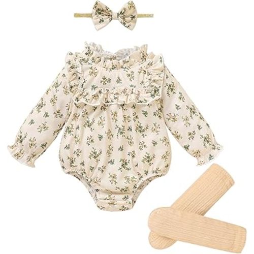 GRNSHTS Newborn Baby Girl Clothes Ruffle Rompers Toddler Fall Outfits for Girls Set Little Girl Fall Winter Clothing