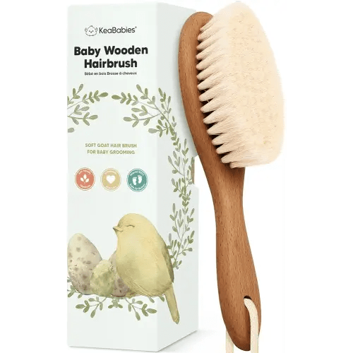 Wooden Baby Hair Brush - Cradle Cap Baby Brush with Soft Goat Bristles, Perfect Gentle Scalp Newborn Comb for Infant, Girls, Boys, Bath Essentials(Dark Walnut, Oval)