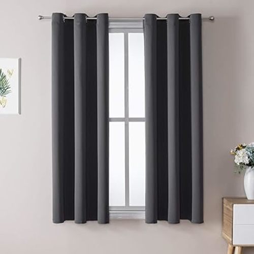 ChrisDowa Small Window Curtains 50 inches Long for Bedroom - Grommet Short Thermal Insulated Room Darkening Curtains for Kitchen (2 Panels, Dark Grey, 29 x 50 Inch)