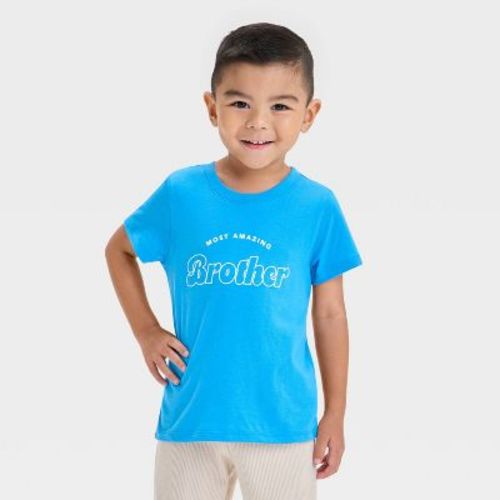 Toddler Boys' Short Sleeve Amazing Brother Graphic T-Shirt - Cat & Jack™ Blue 4T: Crew Neck