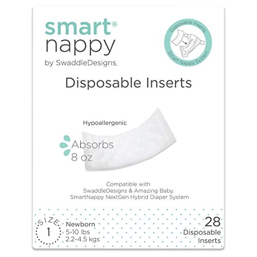 SmartNappy Disposable Inserts for by Amazing Baby Hybrid Diaper Cover, Extra Absorbent, No Plastic Liner, Size 1, 5-10 lbs, 28 Count