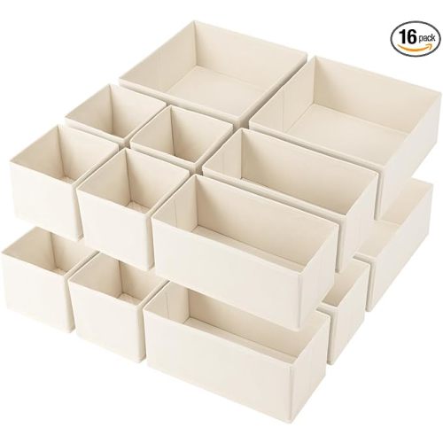 Criusia Drawer Organizer Clothes,16 Pack Underwear Drawer Organizers, Foldable Closet Organizers and Storage Dresser Drawer Dividers Clothing Organizer for Clothes, Socks, Scarves, Bra, Ties (Beige) - Biege