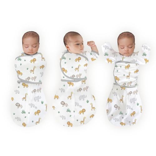 Amazing Baby Omni Swaddle for Newborn, Transitional to Arms Up Sleeves & Mitten Cuffs, Easy Transition Sleep Sack for Better Sleep, On Safari, Small, 0-3 Months