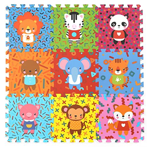 PLAY 10 Kids Play Mat, Baby Play Mats for Floor, Baby Play Mat, Foam Puzzle Mat for Baby 34×34 9 Pieces Animal Puzzle Mat