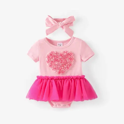 Baby Girl Valentine's Day 2pcs Heart-shaped Mesh Romper and Headband