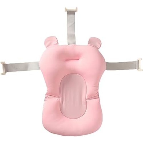 Baby Bath Cushion Pad Newborn Bathtub Mat Infant Bath Supporter Net Baby Bathtub Pillow Non-Slip Floating Bathing Tub Seat (Pink Bear, 28cm*43cm*26cm)