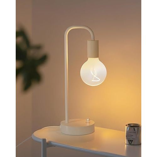 ONEWISH Industrial Small Table Lamp for Bedroom, Fully Dimmable Modern Beside Lamps with 2700K Warm Light Bulb for Kids Reading, White Nightstand Lamps for Living Room, Dorm,Home Office