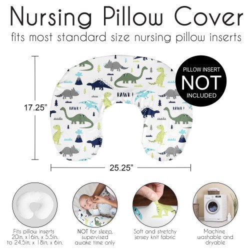 Sweet Jojo Designs Mod Dino Nursing Breastfeeding Pillow Cover Case (Pillow Not Included) Blue Green Grey Modern Dinosaur