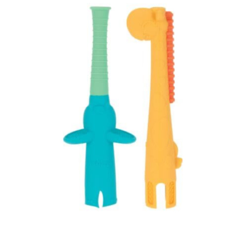 Nuby Tube Teether - (2-Pack) Baby Teething Toy - 3+ Months - Elephant and Giraffe