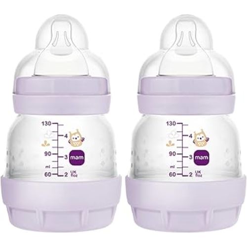 MAM Easy Start Anti-Colic Baby Bottles, Extra Slow Flow, Breastfeeding-Like Silicone Nipple Bottle, Reduces Colic, Gas, & Reflux, Easy-to-Clean, BPA-Free, Vented Baby Bottles for Newborns, 0-3 Months