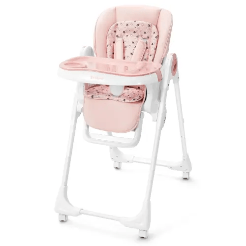Foldable High Chair with Soft Cushion, High Chairs for Babies and Toddlers, Height Adjustable Feeding Chair, Adjustable Backrest and Footrest, Lockable Wheels, Star Pink