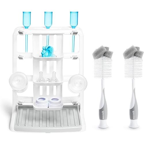 Munchkin® Tidy Dry™ Baby Bottle Drying Rack and 2pk Sponge™ Bottle Brush, Grey