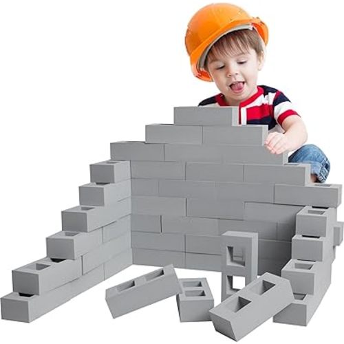 Deekin 30 Pcs Foam Brick Building Blocks for Kids Thick Blocks Foam Large Fake Brick Construction Toy for Stacking Construction, 8 x 4 x 2.4 in (Square Holes)
