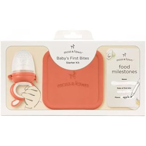 Baby’s First Bites Starter Kit – Ice Cube Tray, Forage Feeder, Freezer Mold & Pacifier Feeder –Milestone Magnet for Food Tracking & Feeding Tips – Baby Food Prep Essentials - Terracotta