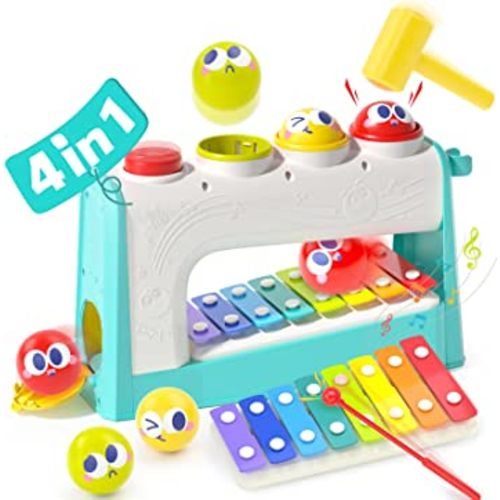 HOLA Toys for 1 Year Old Boy Gifts- 4 in1 Musical Pounding Toy with Xylophone, Baby Toys 12-18 Months, 1 Year Old Toys for Boys Toddler Toys Age 1-2 3, Montessori Toys for 1 Year Old Girl Gifts
