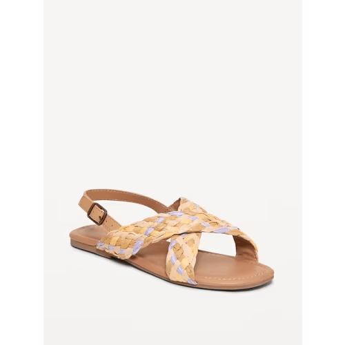 Faux-Leather Raffia Cross-Strap Sandals for Girls | Old Navy